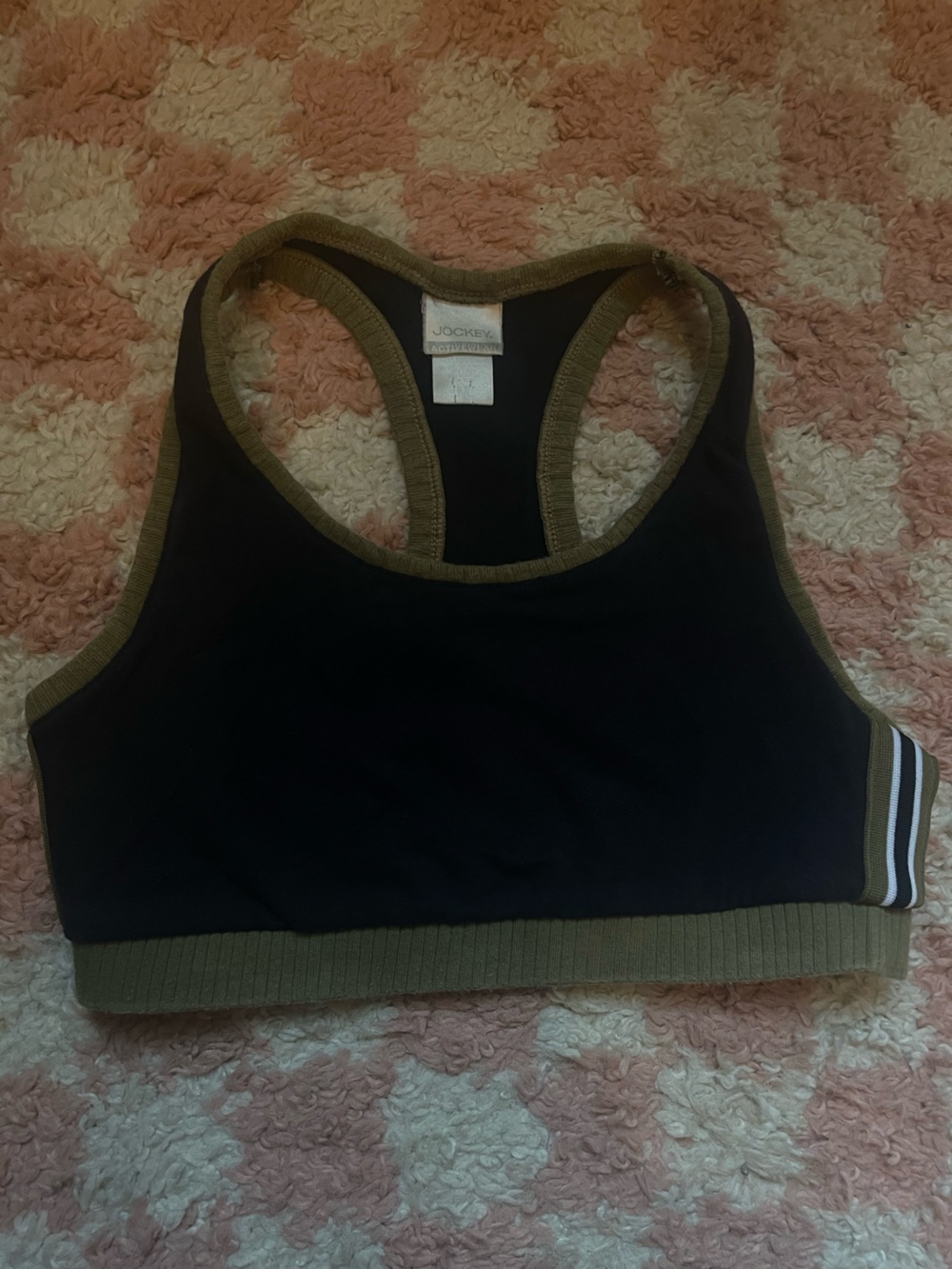Vintage 90s Jockey activewear navy sport top Bra with Olive Trim